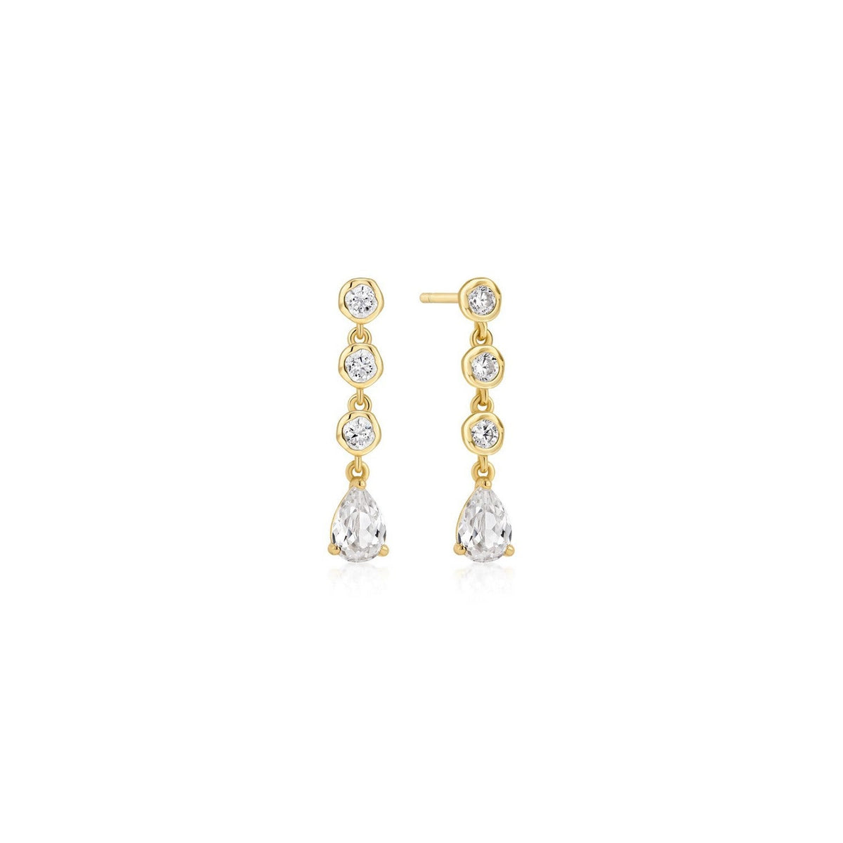Ania Haie Gold Molten Cascade Bezel-Set Teardrop Stud Earrings E074-07G