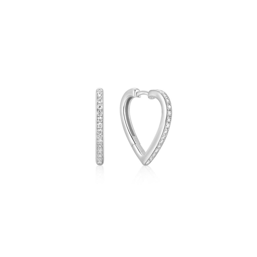 Ania Haie Silver Medium Sparkle Heart Huggie Hoop Earrings E074-08H