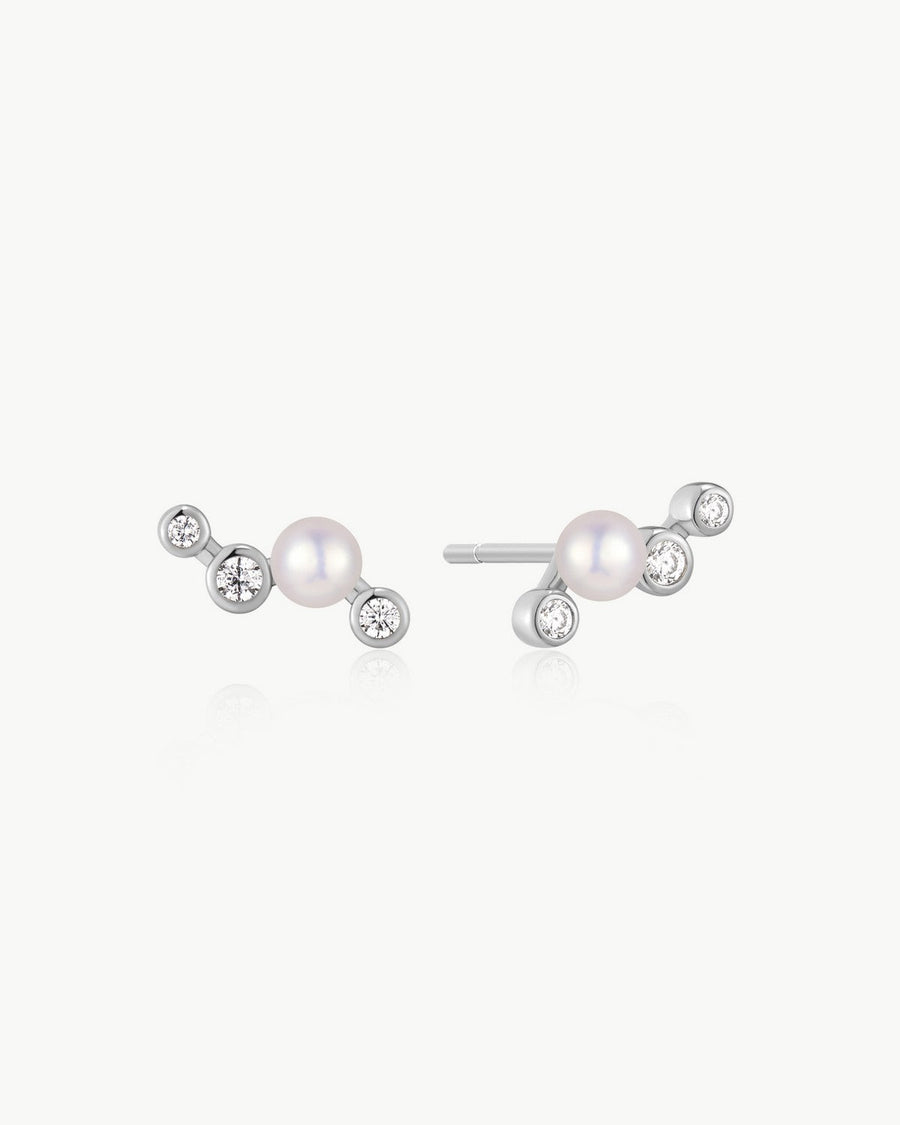 Ania Haie Silver Zig-Zag Shell Pearl Stud Earrings E074-11H