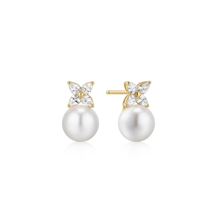 Ania Haie Gold Shell Pearl & Lucky Clover Stud Earrings E075-06G