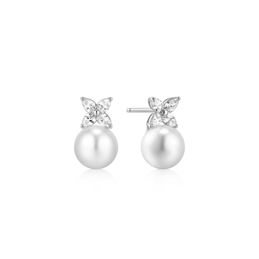 Ania Haie Silver Shell Pearl & Lucky Clover Stud Earrings E075-06H