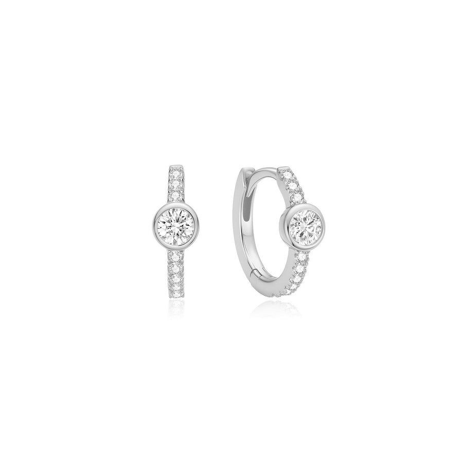 Ania Haie Silver Pavé Row & Bezel-Set Huggie Hoop Earrings E075-08H