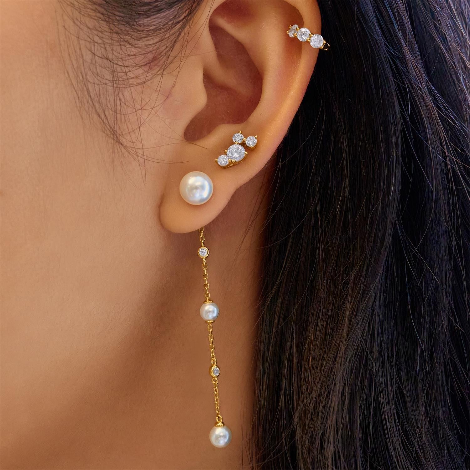 Ania Haie Gold Cascade Shell Pearl Station Drop Stud Earrings E075-11G