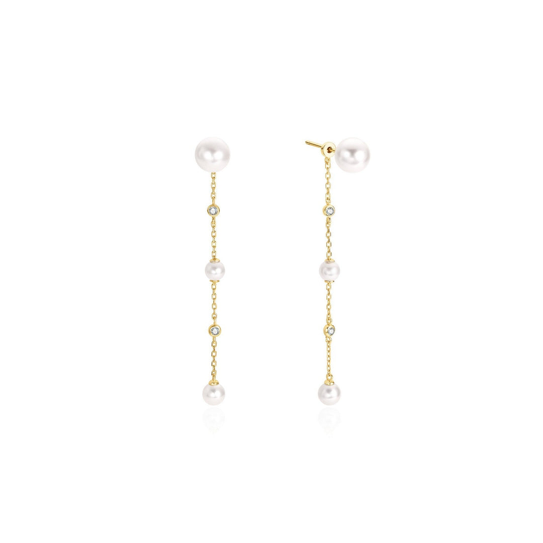 Ania Haie Gold Cascade Shell Pearl Station Drop Stud Earrings E075-11G