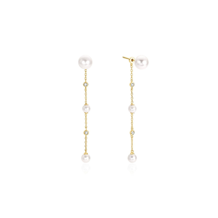Ania Haie Gold Cascade Shell Pearl Station Drop Stud Earrings E075-11G