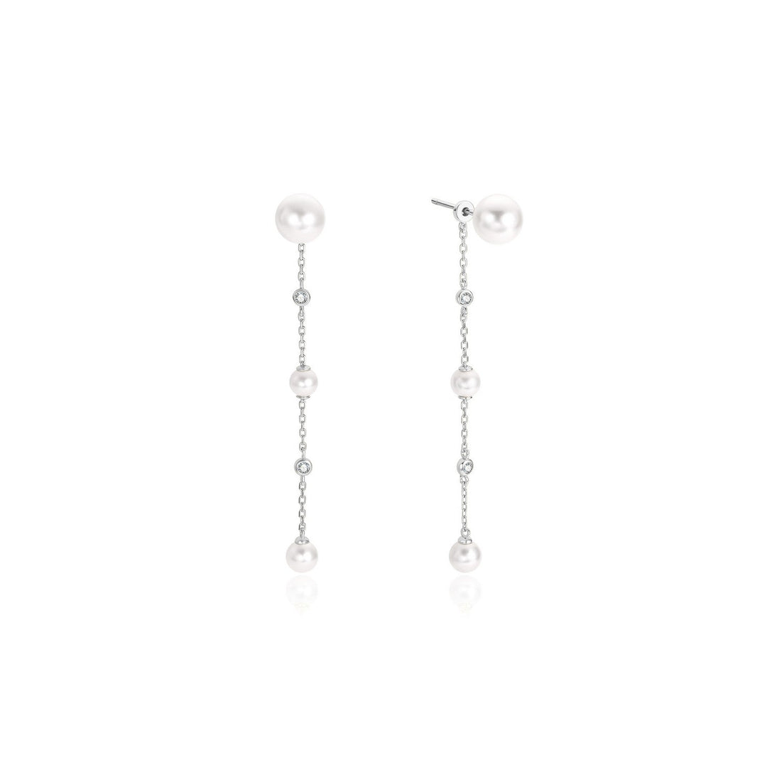 Ania Haie Silver Cascade Shell Pearl Station Drop Stud Earrings E075-11H