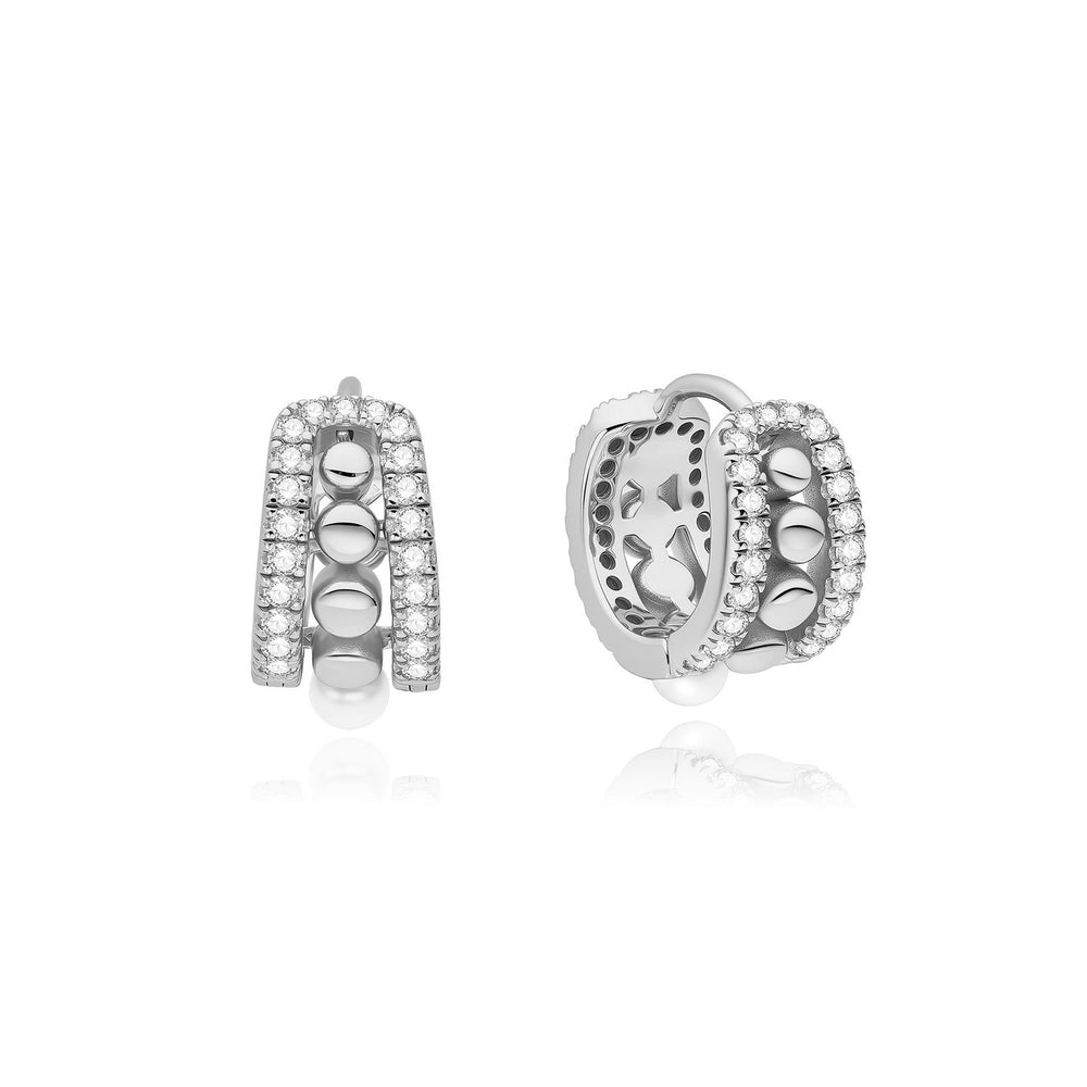 Ania Haie Silver Sparkling Shell Pearl Row Huggie Hoop Earrings E075-15H