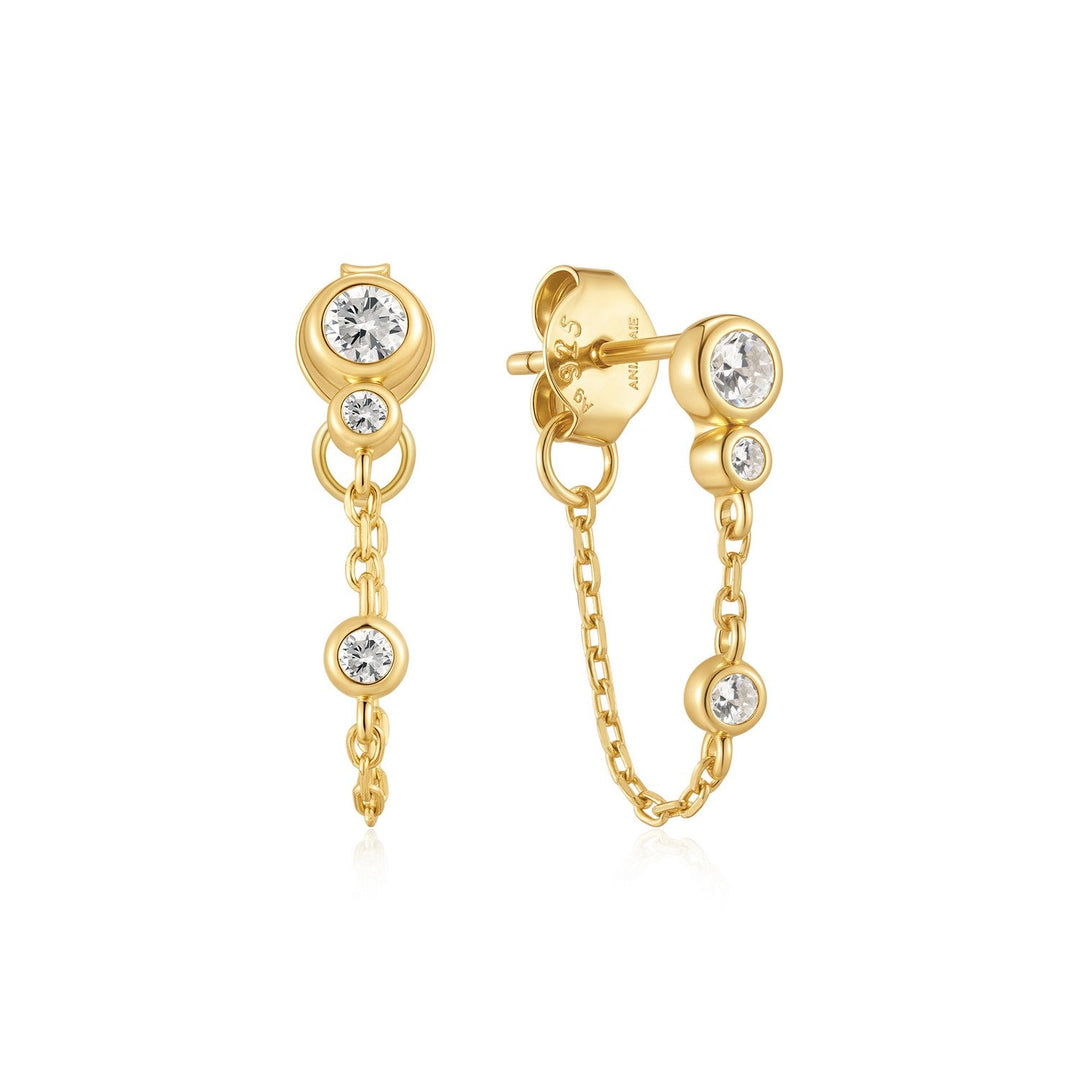 Ania Haie Gold Bezel-Set Drop Chain Stud Earrings E075-16G