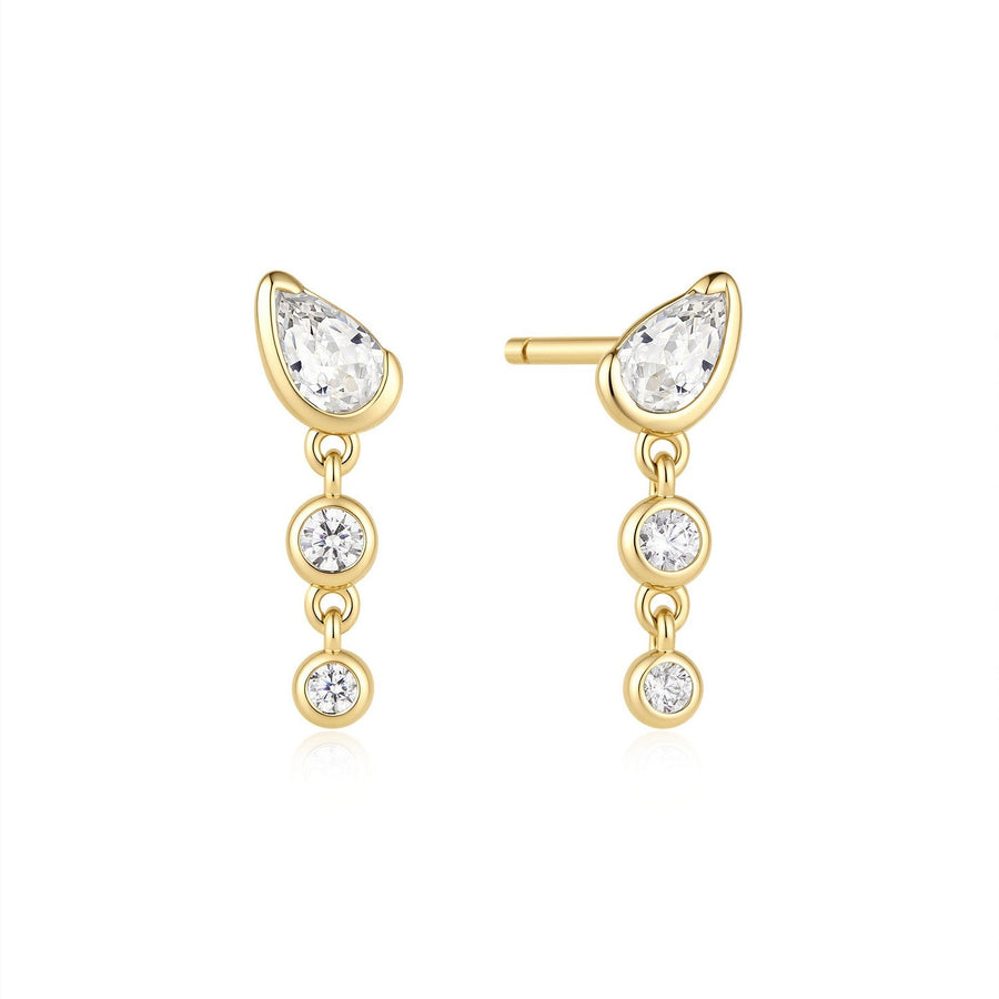 Ania Haie Wanderer Gold Teardrop & Bezel Round Dangle Stud Earrings E076-03G