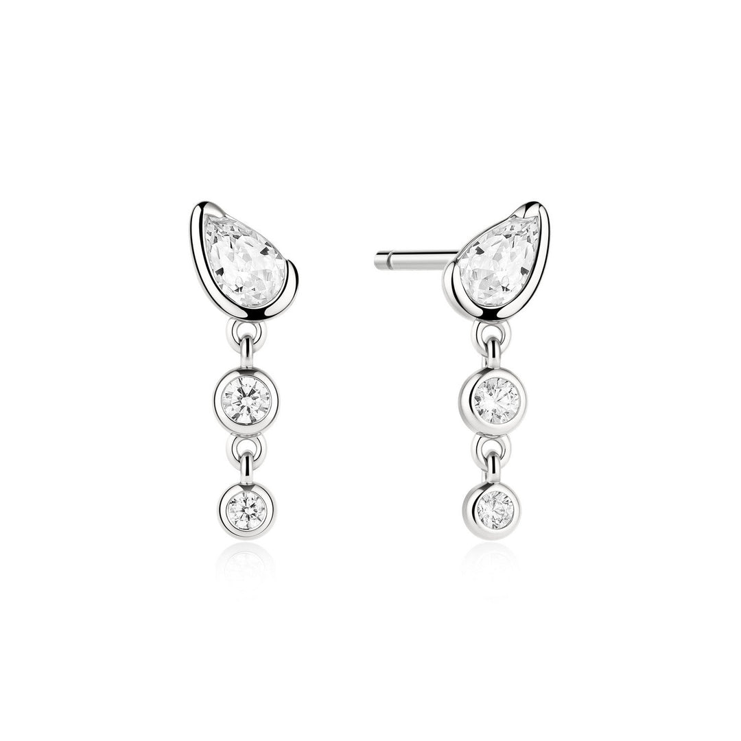 Ania Haie Wanderer Silver Teardrop & Bezel Round Dangle Stud Earrings E076-03H