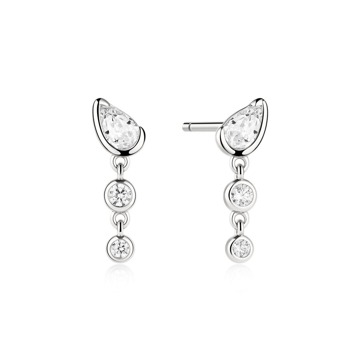 Ania Haie Wanderer Silver Teardrop & Bezel Round Dangle Stud Earrings E076-03H