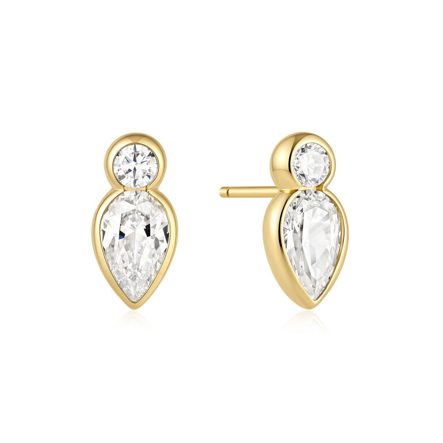 Ania Haie Wanderer Gold Bezel Inverted Teardrop & Round Stud Earrings E076-04G