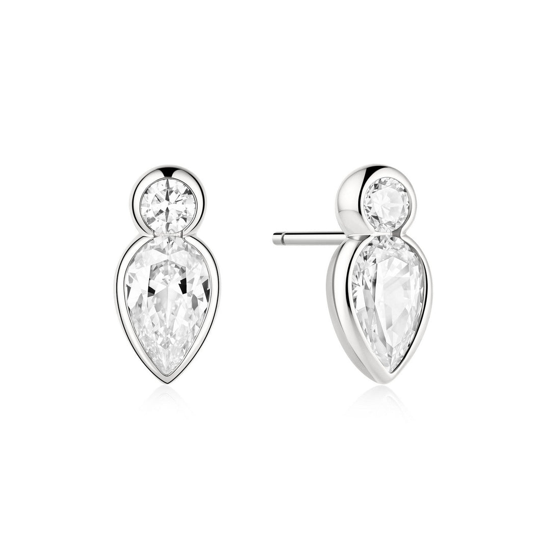 Ania Haie Wanderer Silver Bezel Inverted Teardrop & Round Stud Earrings E076-04H