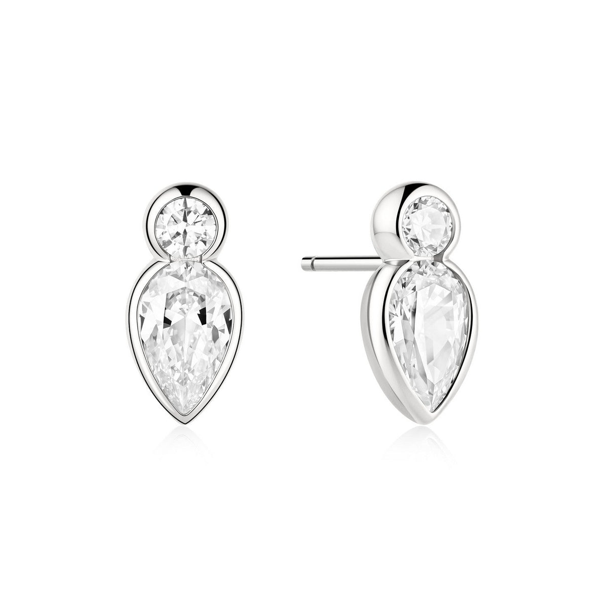 Ania Haie Wanderer Silver Bezel Inverted Teardrop & Round Stud Earrings E076-04H