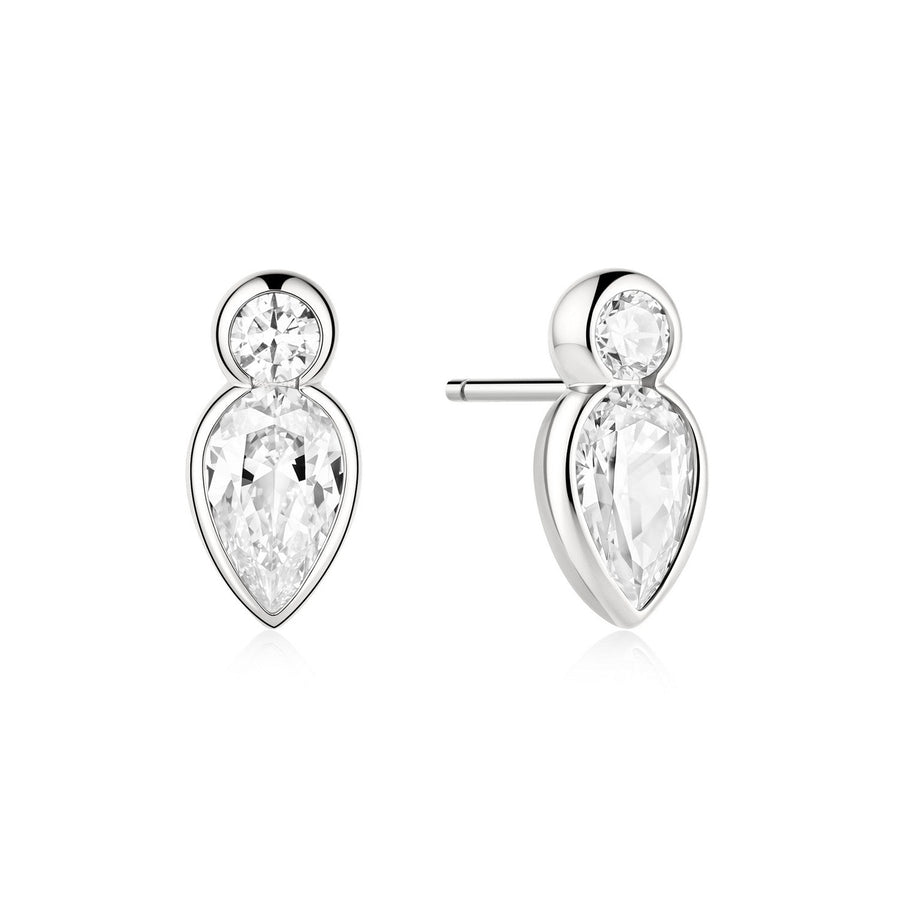 Ania Haie Wanderer Silver Bezel Inverted Teardrop & Round Stud Earrings E076-04H