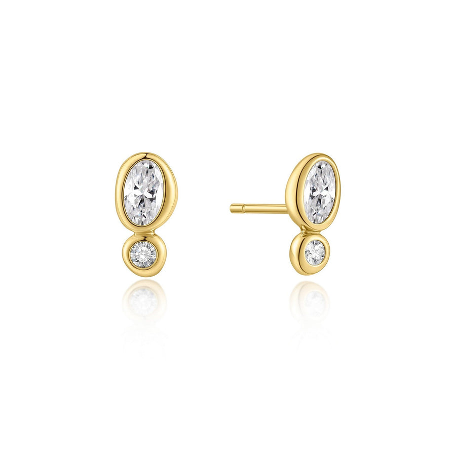 Ania Haie Wanderer Gold Bezel Organic Pebble & Round Stud Earrings E076-05G
