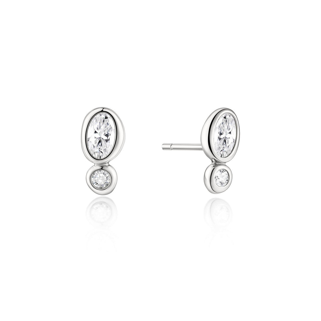 Ania Haie Wanderer Silver Bezel Organic Pebble & Round Stud Earrings E076-05H