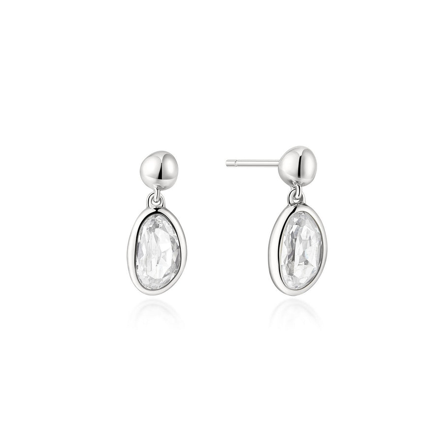 Ania Haie Wanderer Silver Bezel Organic Pebble Dangle Stud Earrings E076-06H