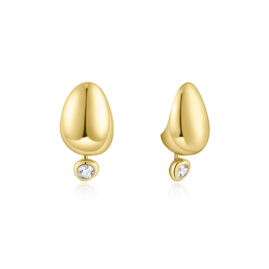 Ania Haie Wanderer Gold Organic Dome Pebble With Bezel Dangle Stud Earrings E076-07G