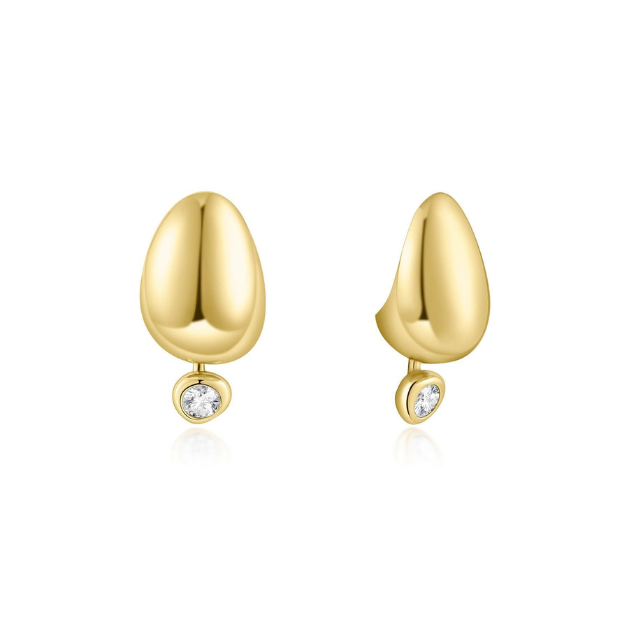 Ania Haie Wanderer Gold Organic Dome Pebble With Bezel Dangle Stud Earrings E076-07G