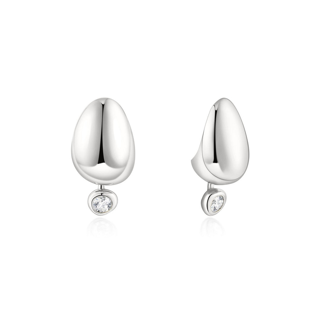 Ania Haie Wanderer Silver Organic Dome Pebble With Bezel Dangle Stud Earrings E076-07H