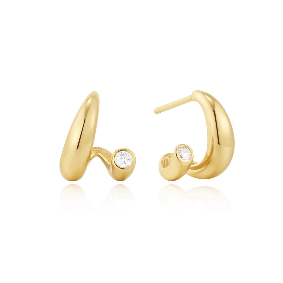 Ania Haie Wanderer Gold Spiral Bezel-End Stud Hoop Earrings E076-08G