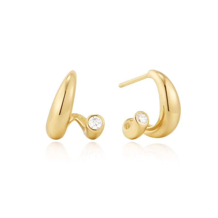 Ania Haie Wanderer Gold Spiral Bezel-End Stud Hoop Earrings E076-08G