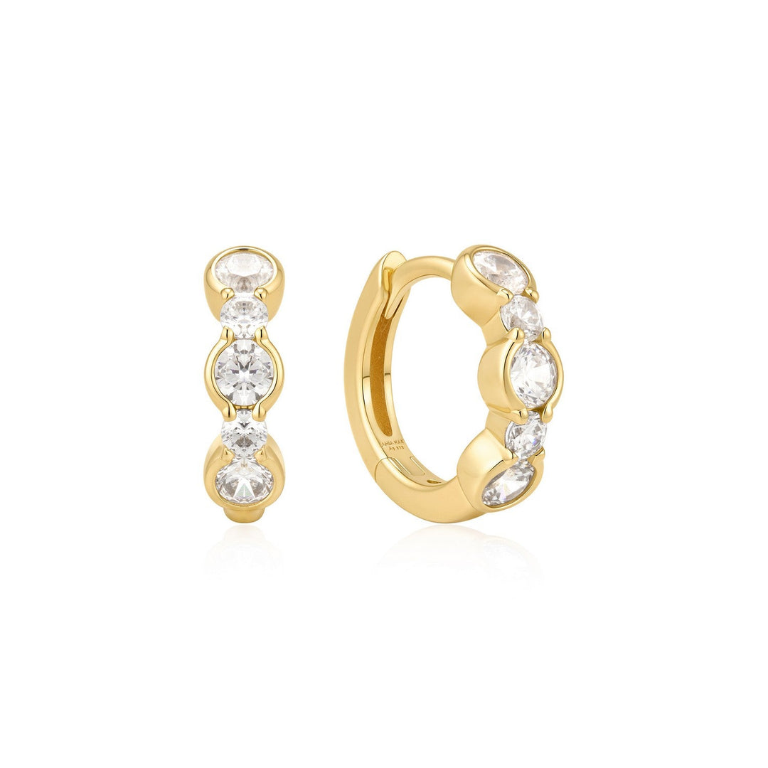 Ania Haie Wanderer Gold Alternating Half-Bezel Huggie Hoop Earrings E076-10G