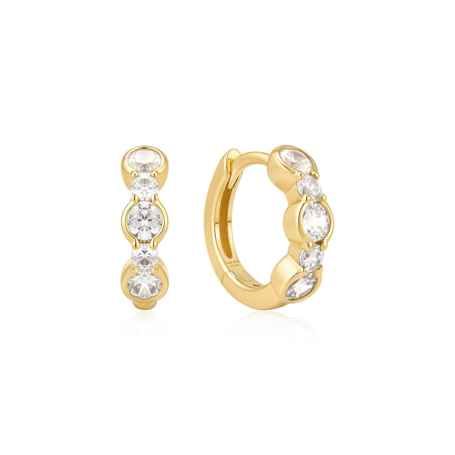Ania Haie Wanderer Gold Alternating Half-Bezel Huggie Hoop Earrings E076-10G