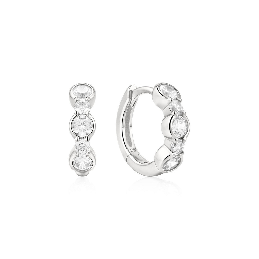 Ania Haie Wanderer Silver Alternating Half-Bezel Huggie Hoop Earrings E076-10H