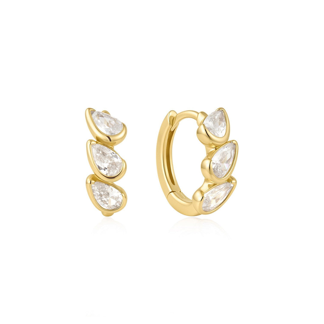 Ania Haie Wanderer Gold Triple Half-Bezel Teardrop Huggie Hoop Earrings E076-12G
