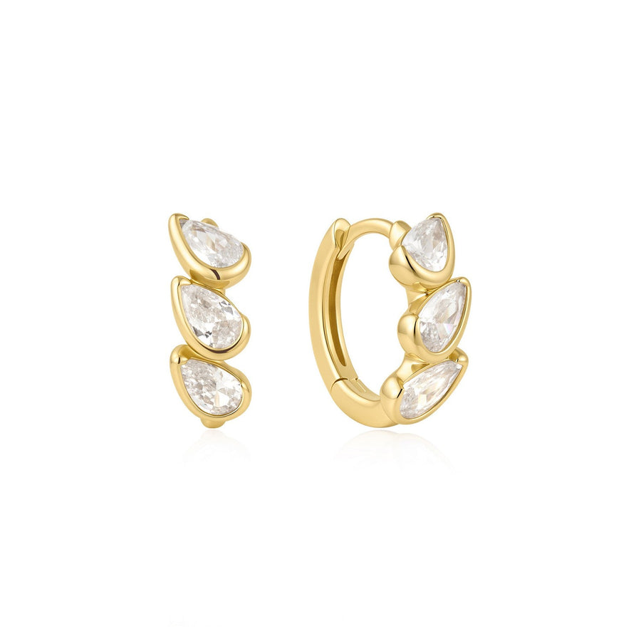 Ania Haie Wanderer Gold Triple Half-Bezel Teardrop Huggie Hoop Earrings E076-12G