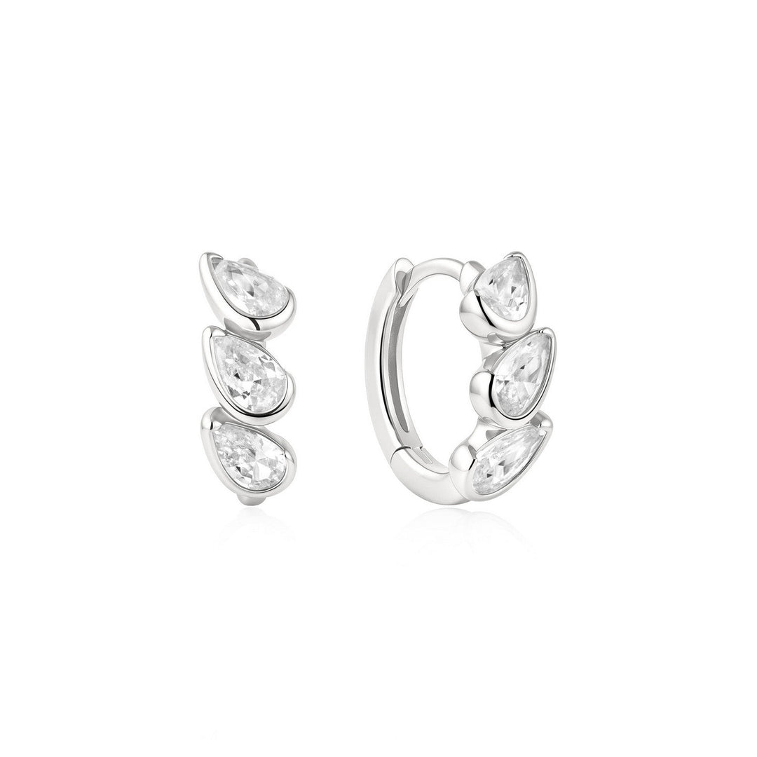 Ania Haie Wanderer Silver Triple Half-Bezel Teardrop Huggie Hoop Earrings E076-12H
