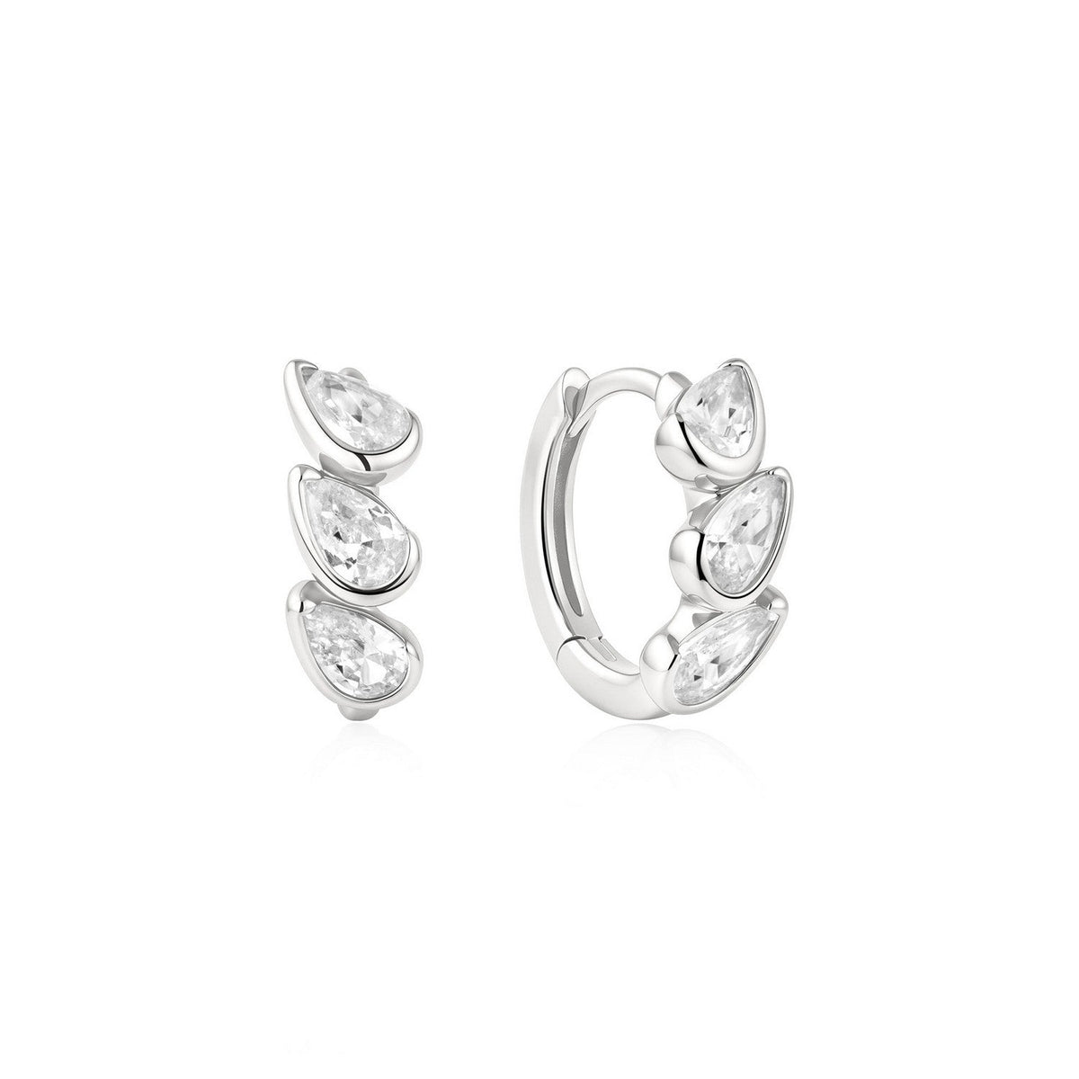 Ania Haie Wanderer Silver Triple Half-Bezel Teardrop Huggie Hoop Earrings E076-12H