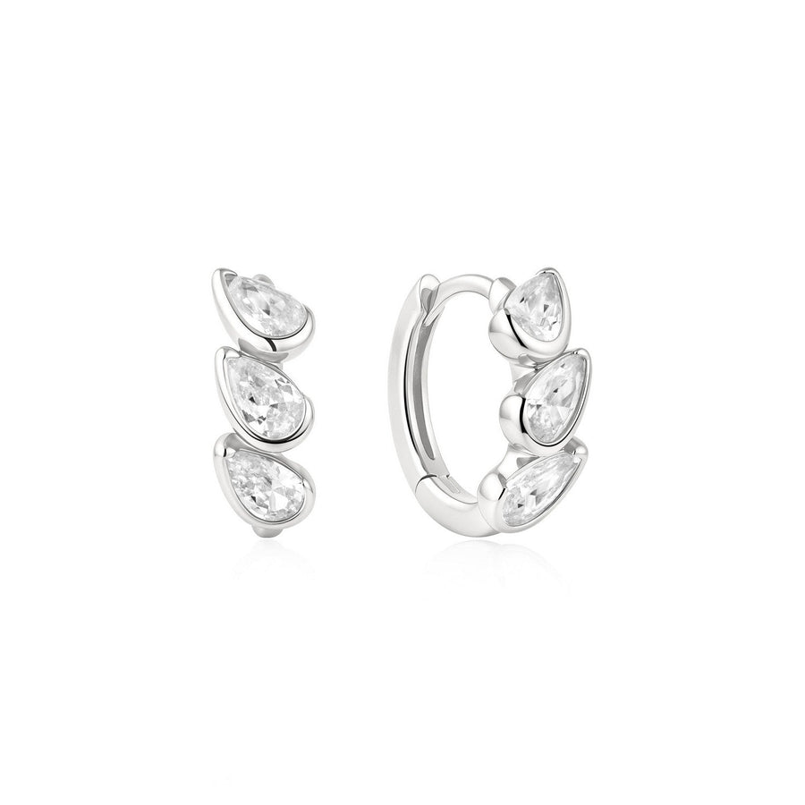 Ania Haie Wanderer Silver Triple Half-Bezel Teardrop Huggie Hoop Earrings E076-12H