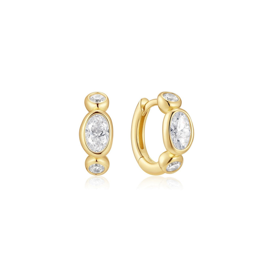 Ania Haie Wanderer Gold Bezel Organic Pebble & Round Huggie Hoop Earrings E076-13G