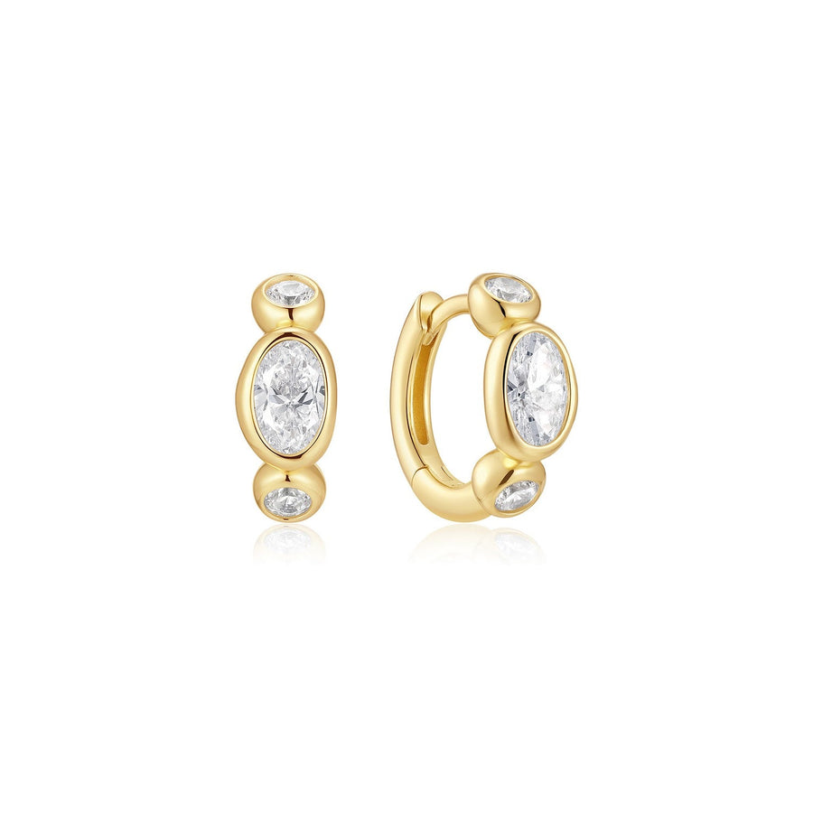 Ania Haie Wanderer Gold Bezel Organic Pebble & Round Huggie Hoop Earrings E076-13G