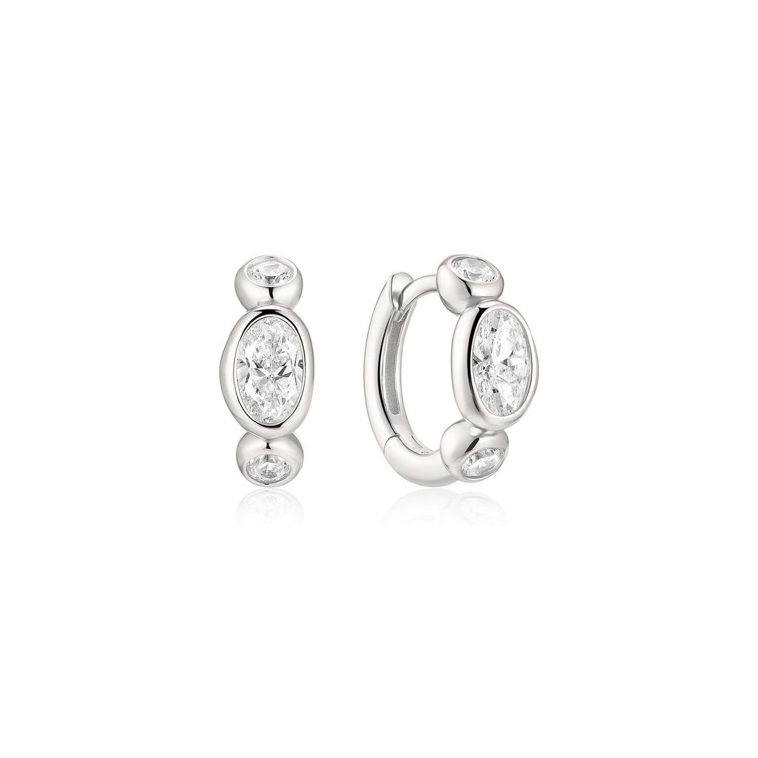 Ania Haie Wanderer Silver Bezel Organic Pebble & Round Huggie Hoop Earrings E076-13H