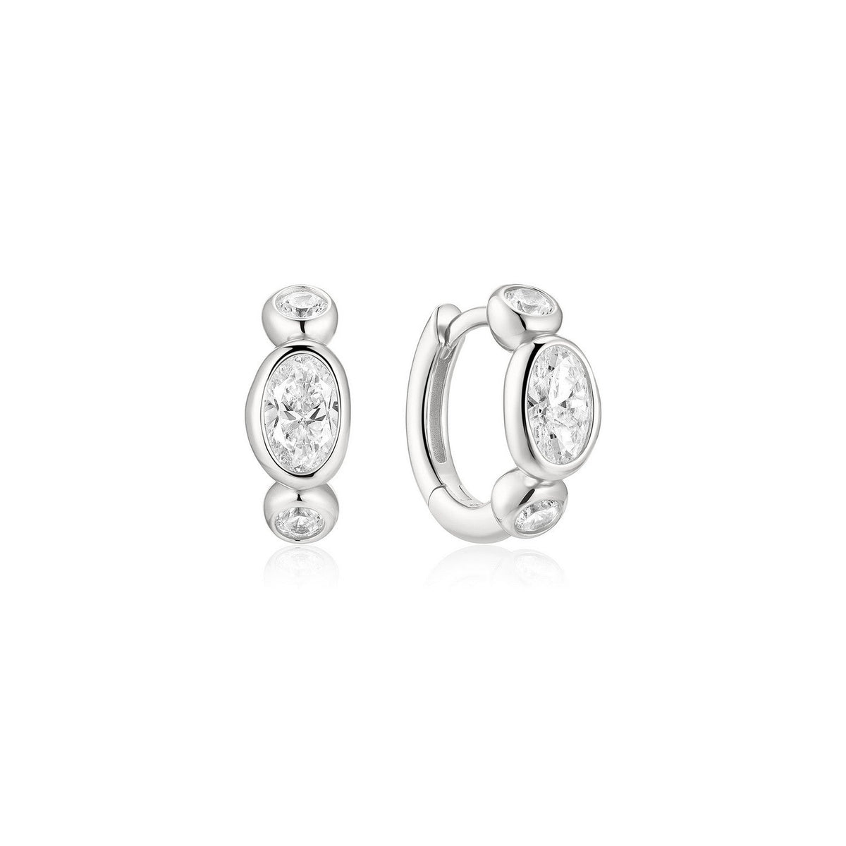 Ania Haie Wanderer Silver Bezel Organic Pebble & Round Huggie Hoop Earrings E076-13H