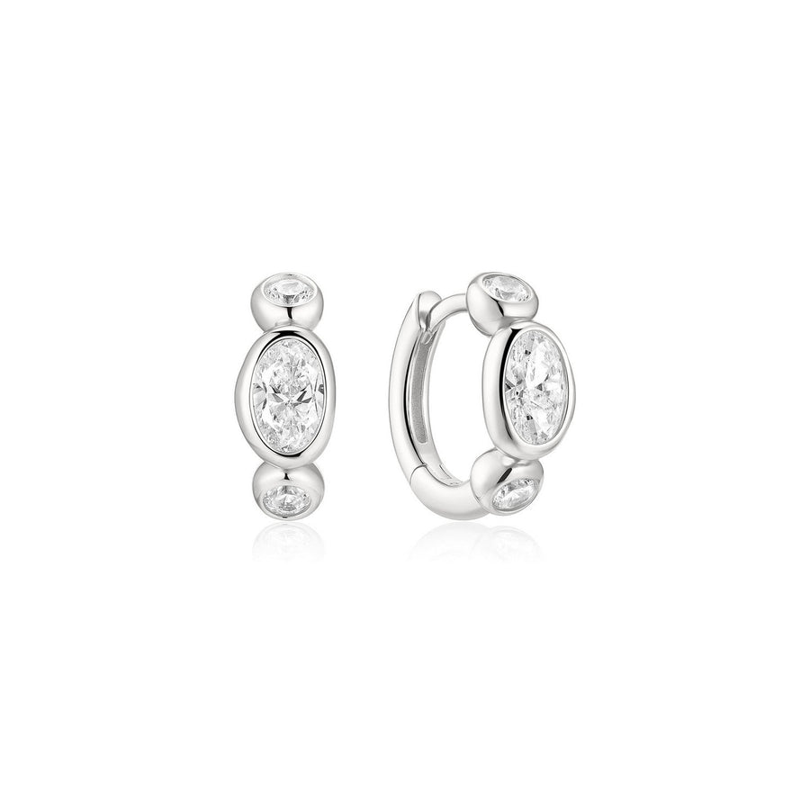 Ania Haie Wanderer Silver Bezel Organic Pebble & Round Huggie Hoop Earrings E076-13H