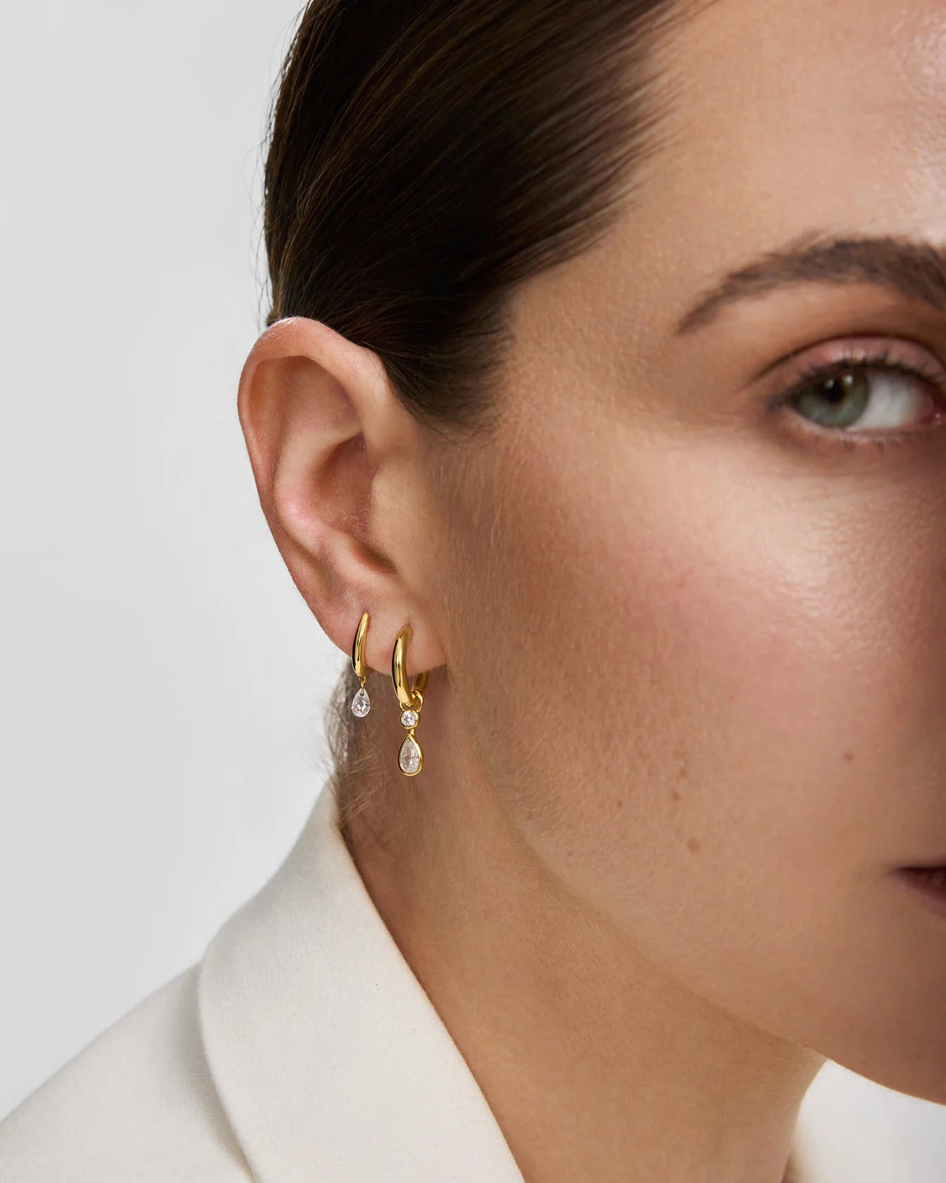 Ania Haie Fluid Light Gold Pavé & Polished Wave Teardrop Dangle Stud Earrings E078-14G