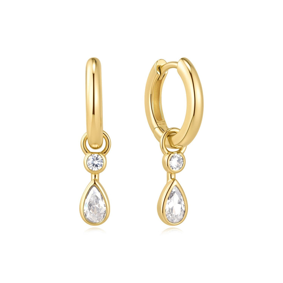 Ania Haie Wanderer Gold Dangling Bezel Teardrop Huggie Hoop Earrings E076-14G