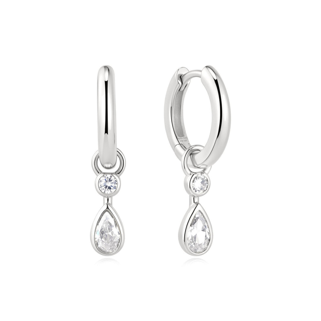 Ania Haie Wanderer Silver Dangling Bezel Teardrop Huggie Hoop Earrings E076-14H