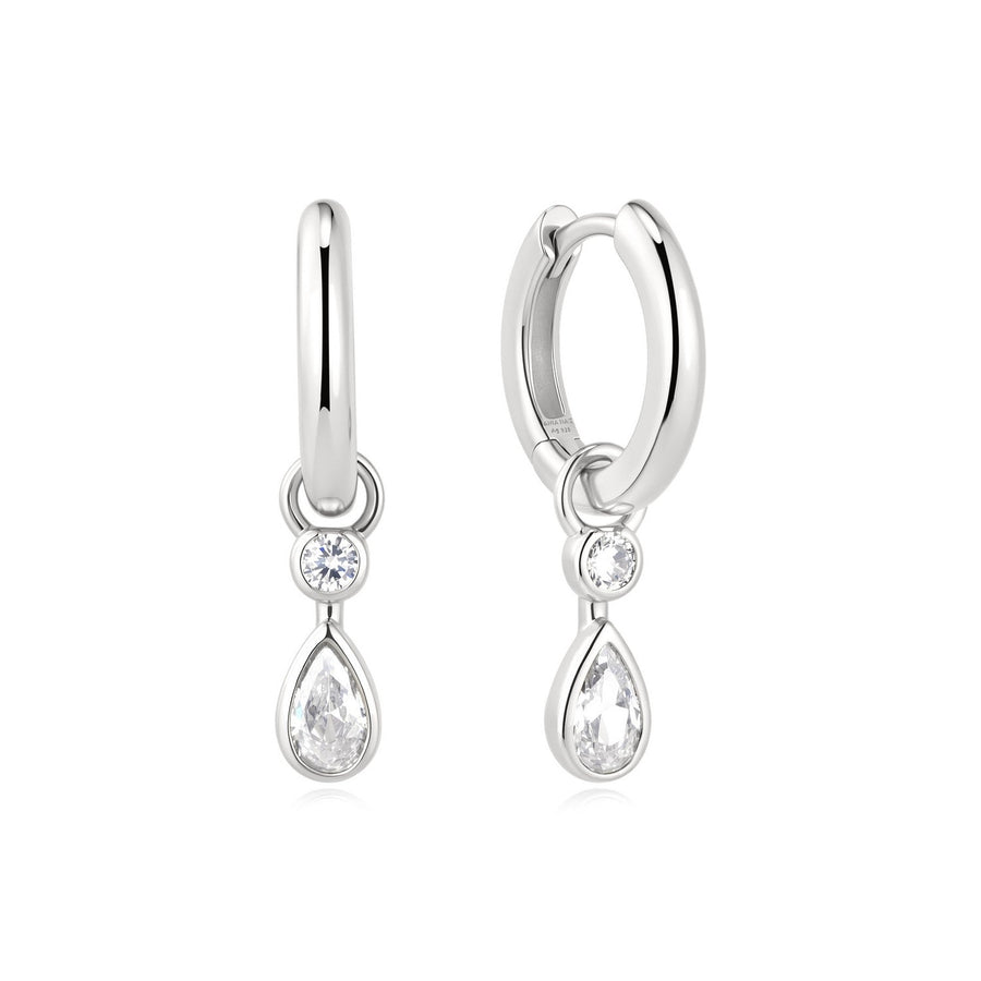 Ania Haie Wanderer Silver Dangling Bezel Teardrop Huggie Hoop Earrings E076-14H