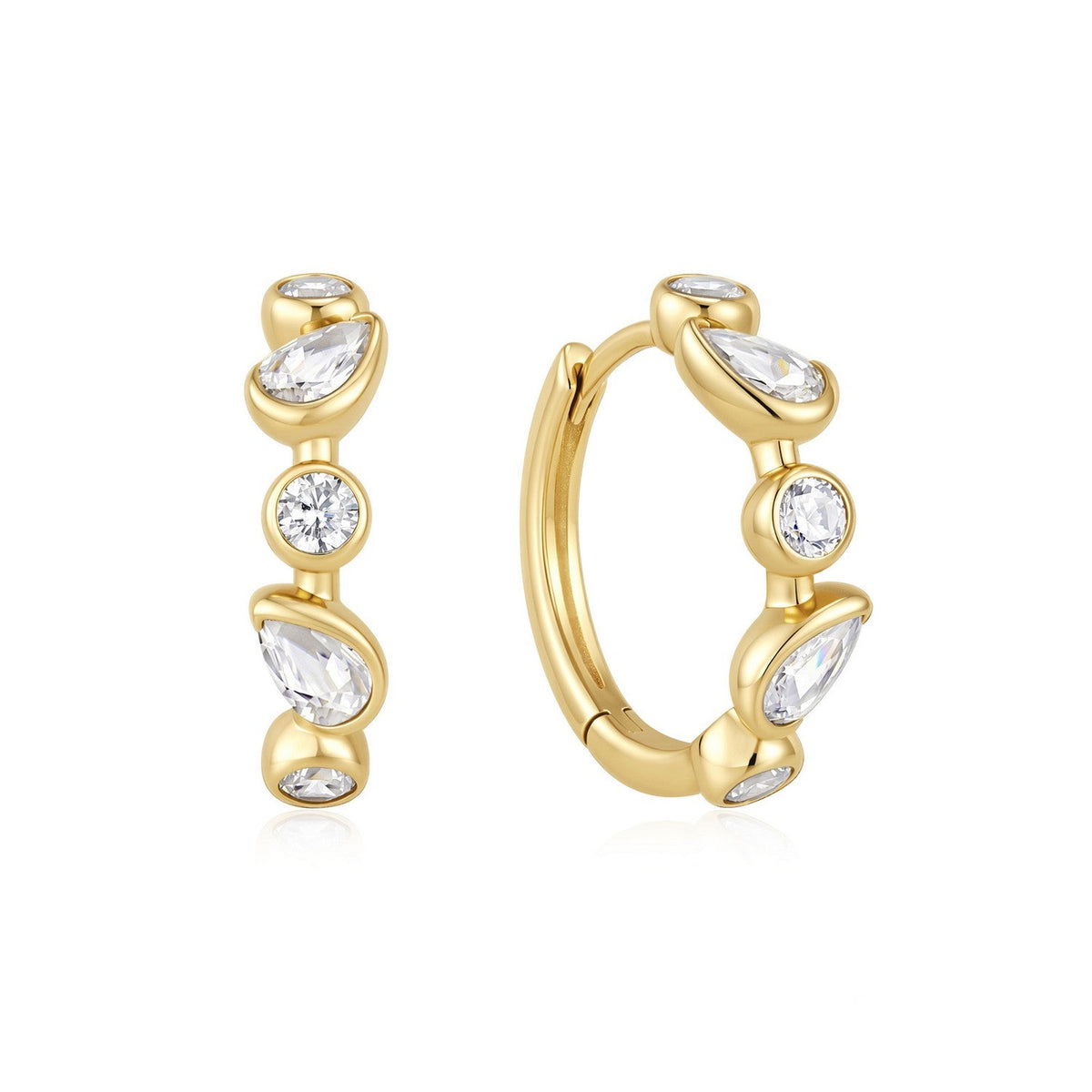 Ania Haie Wanderer Gold Bezel Round &amp; Teardrop Huggie Hoop Earrings E076-15G
