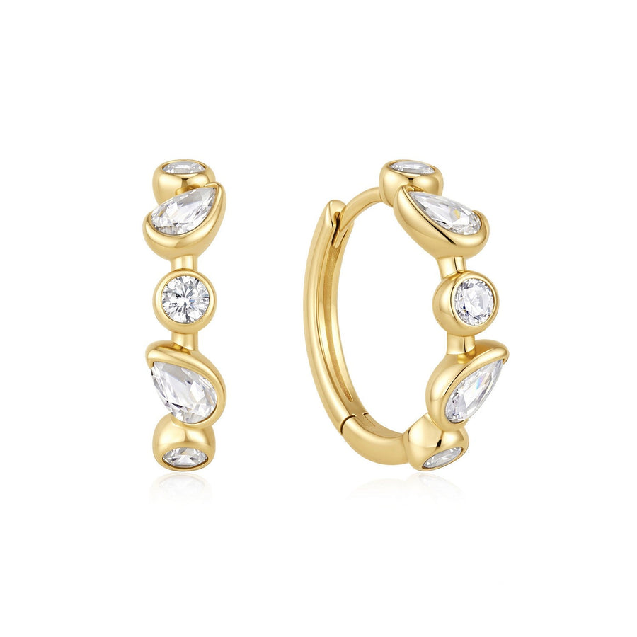 Ania Haie Wanderer Gold Bezel Round & Teardrop Huggie Hoop Earrings E076-15G