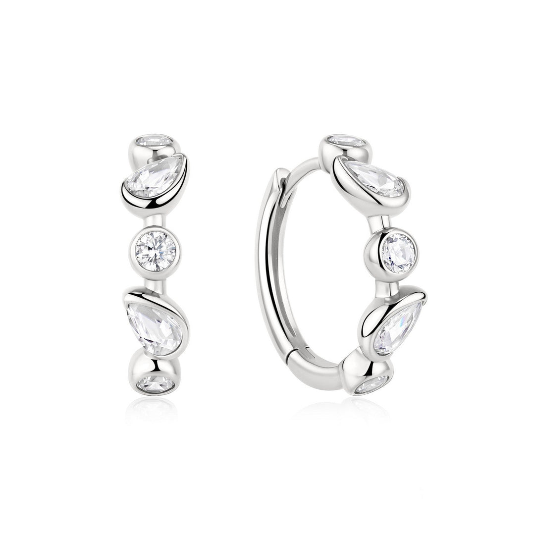 Ania Haie Wanderer Silver Bezel Round & Teardrop Huggie Hoop Earrings E076-15H