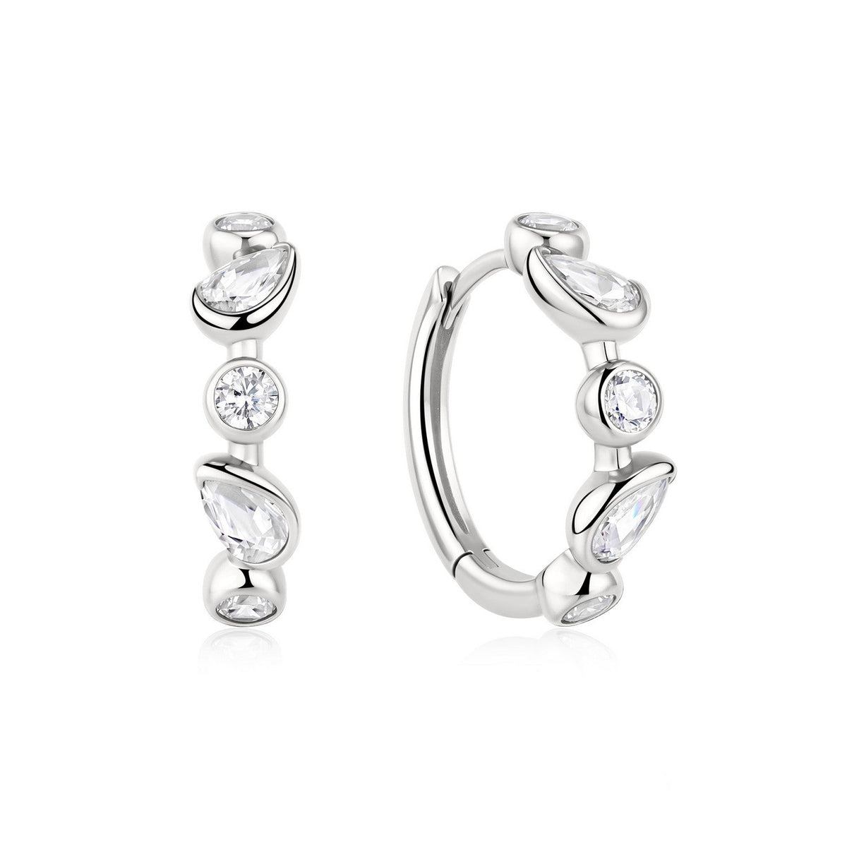 Ania Haie Wanderer Silver Bezel Round &amp; Teardrop Huggie Hoop Earrings E076-15H