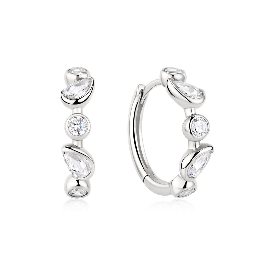 Ania Haie Wanderer Silver Bezel Round & Teardrop Huggie Hoop Earrings E076-15H