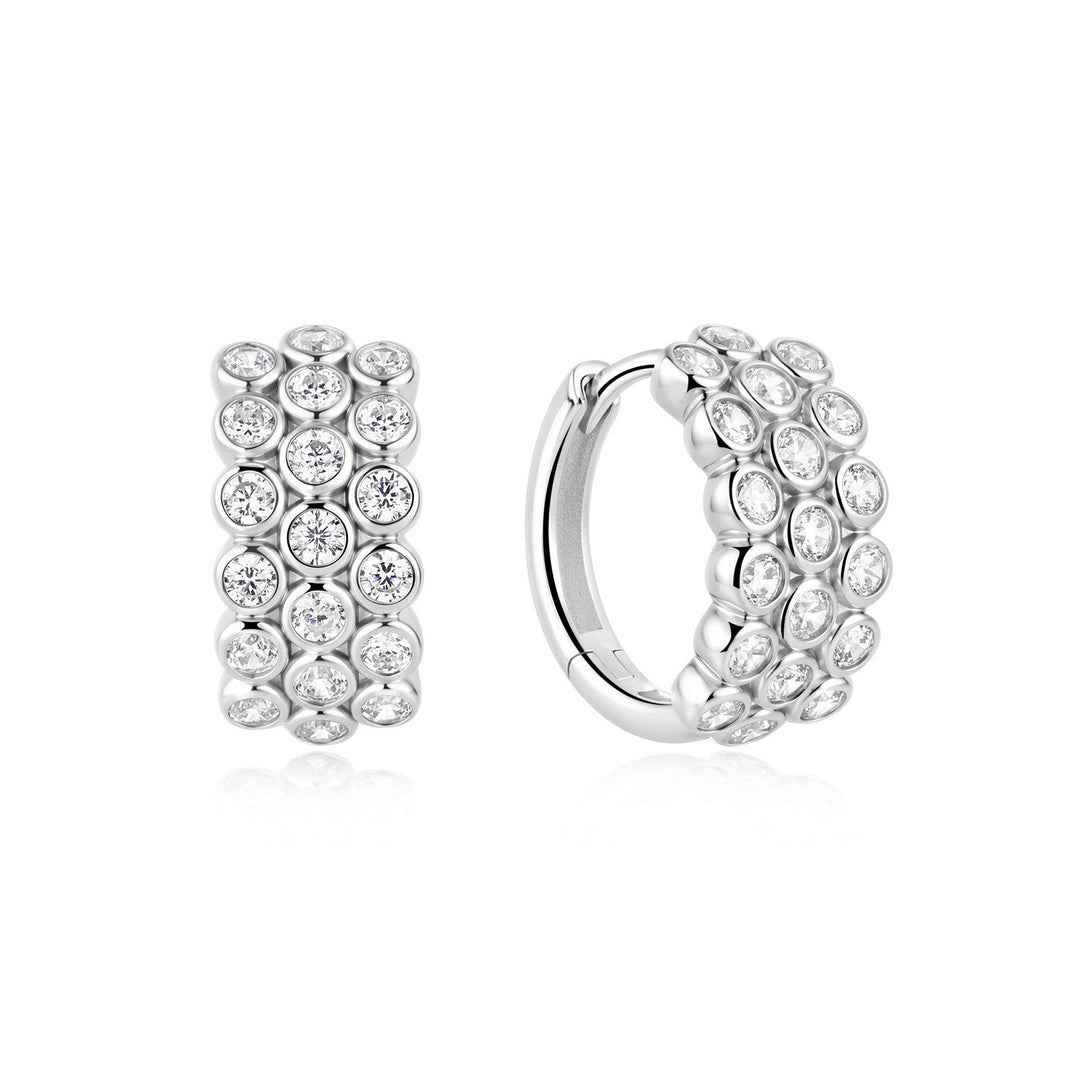 Ania Haie Wanderer Silver Triple Row Bezel Huggie Hoop Earrings E076-16H
